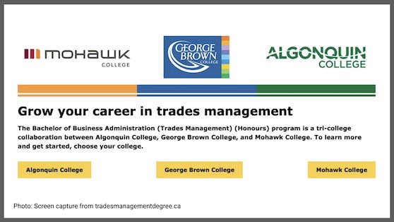 Running in professional trades? Take a look at Trade stage from Algonquin, George Brown, and Mohawk